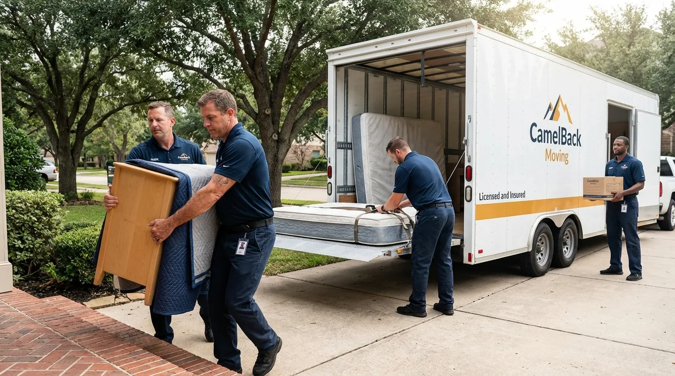 Crew loading residential truck for cross-state move from Keyes, CA