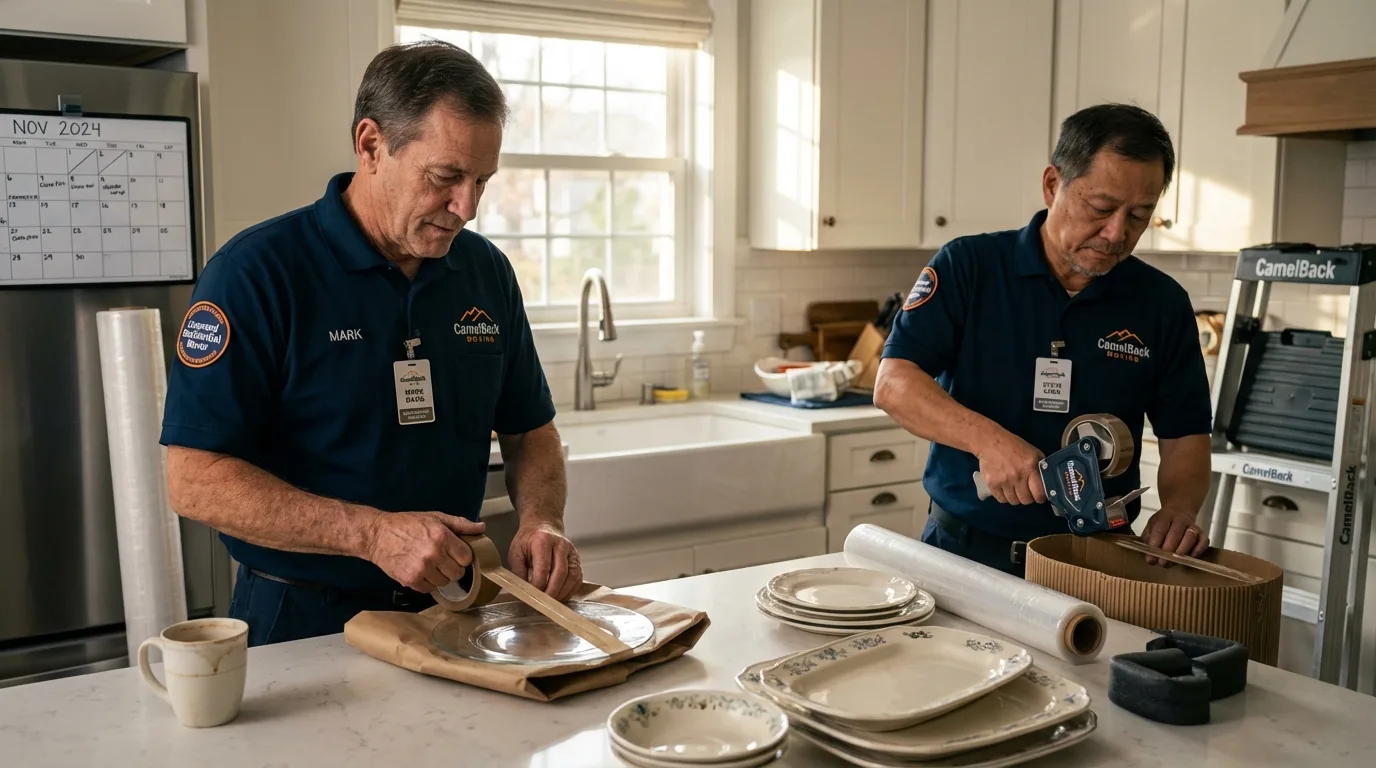 Professional crew packing kitchen dishware in Keyes, CA